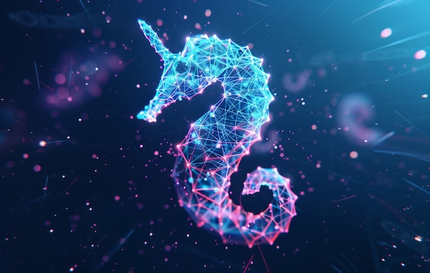 Free Photo view of colorful bright neon lights seahorse animal