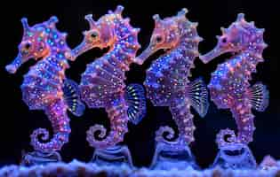 Free photo view of colorful bright neon lights seahorse animal