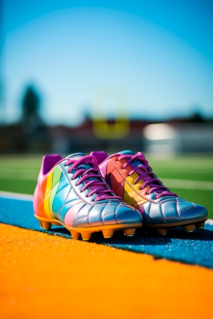 Free photo view of colorful soccer shoes