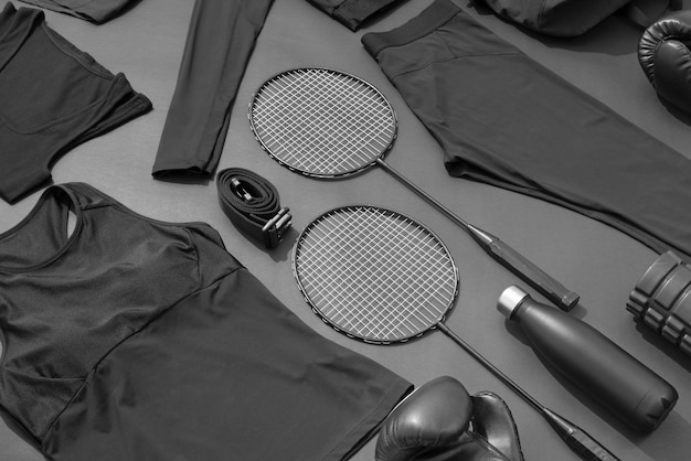 Free photo view of composition with neatly arranged and organized sport items