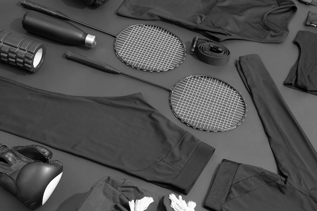 Free photo view of composition with neatly arranged and organized sport items