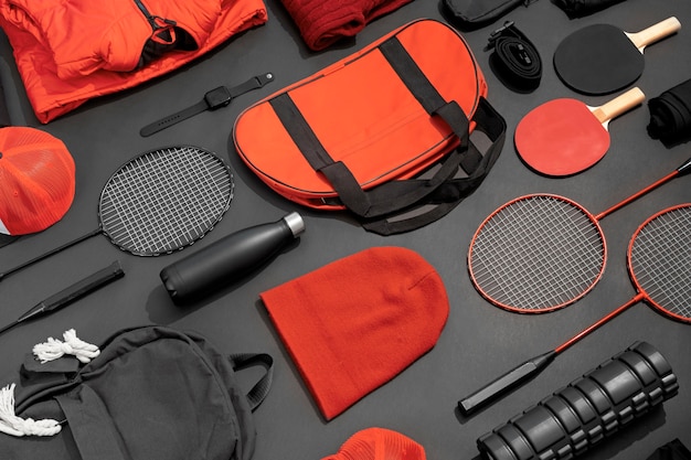 Free photo view of composition with neatly arranged and organized sport items