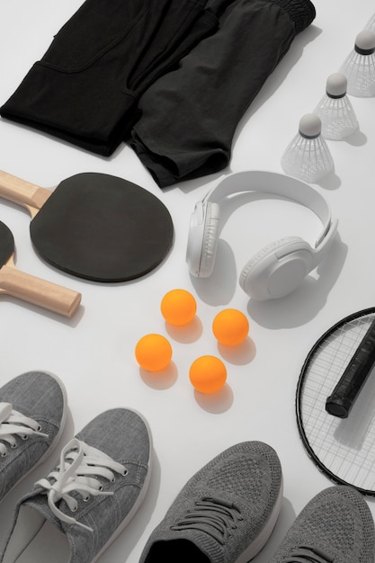 Free photo view of composition with neatly arranged and organized sport items