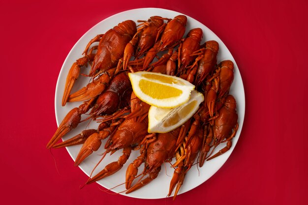 View of cooked and ready to be eaten crawfish