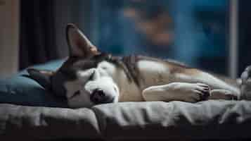 Free photo view of cute dog sleeping on bed