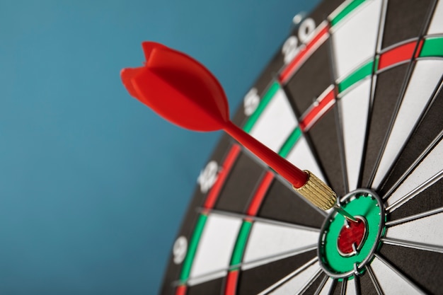 View of dartboard with bullseye arrow points