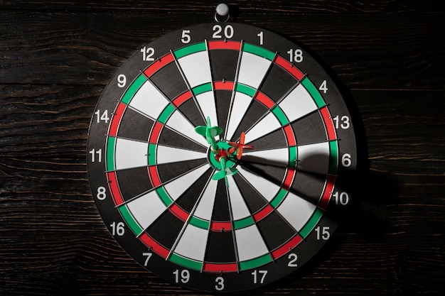 View of dartboard with bullseye arrow points