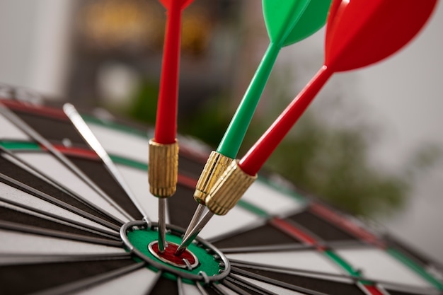 Free photo view of dartboard with bullseye arrow points