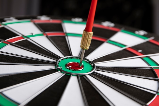 View of dartboard with bullseye arrow points