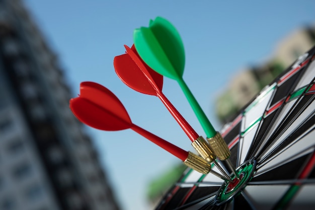 Free photo view of dartboard with bullseye arrow points