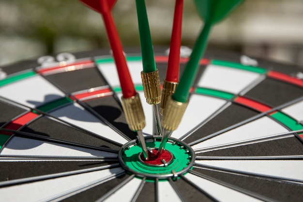 Free photo view of dartboard with bullseye arrow points