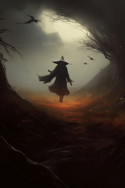 View of daunting witch character