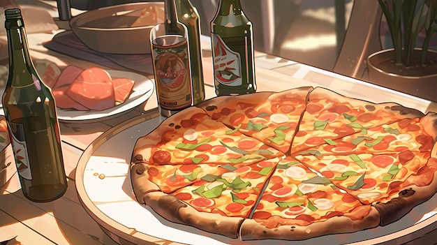 Free photo view of delicious anime style pizza