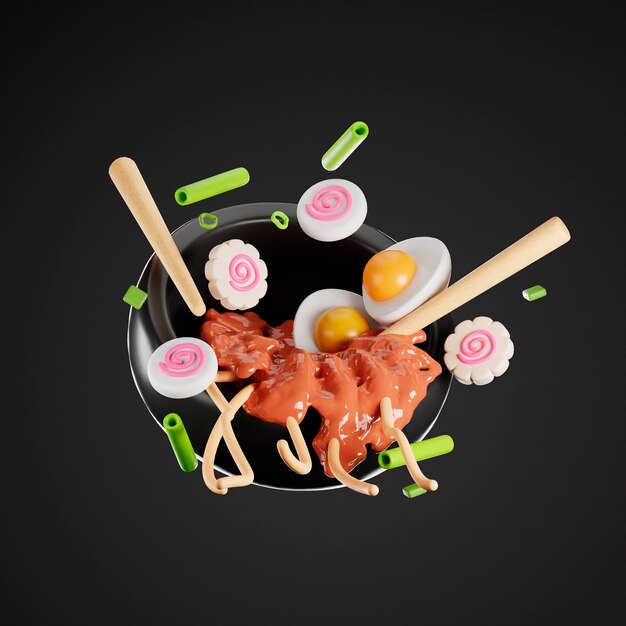 View of delicious asian food with 3d effect