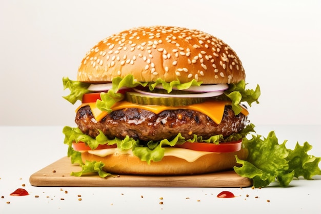 Free photo view of delicious burger with buns and cheese