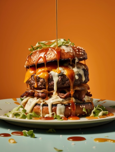 Free photo view of delicious burger with buns and cheese