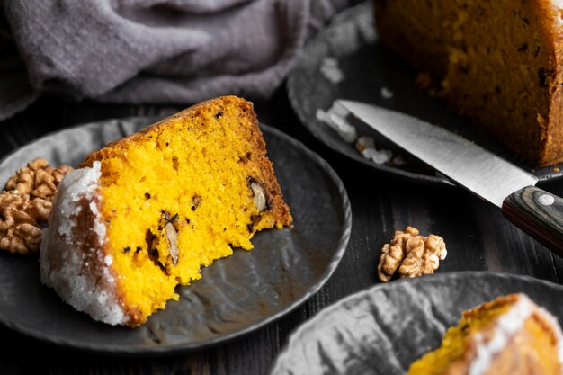 View of delicious cake made from carrots