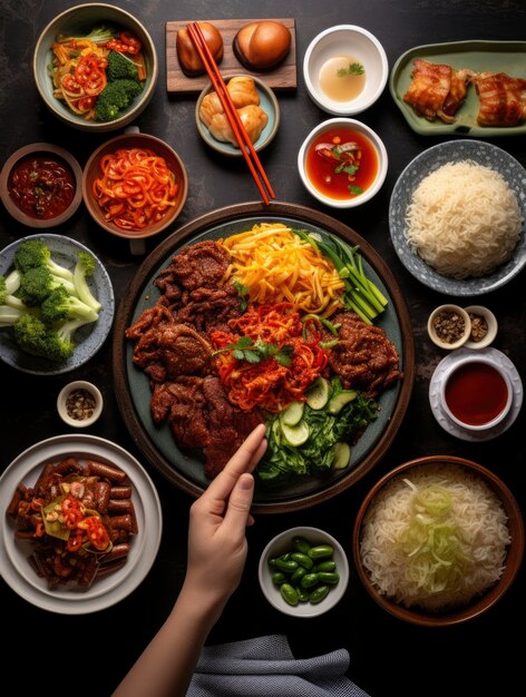 View of delicious food for chinese new year reunion dinner