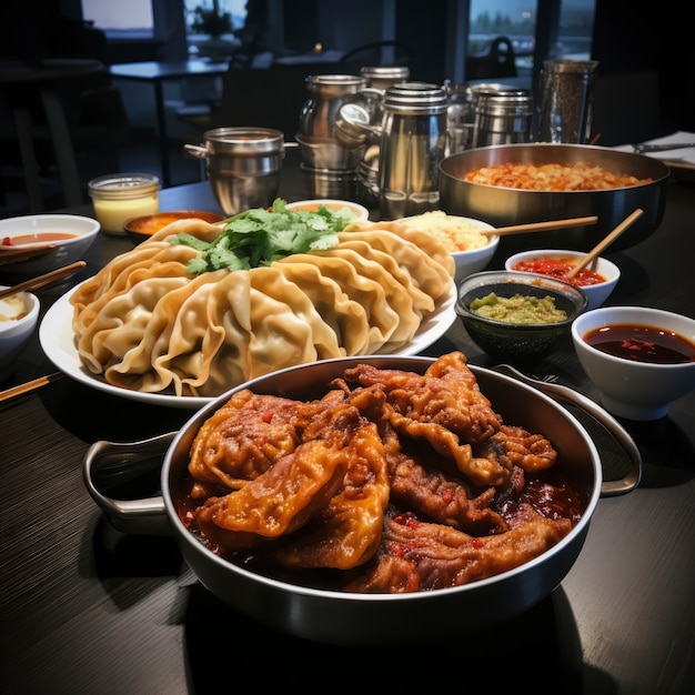 View of delicious food for chinese new year reunion dinner