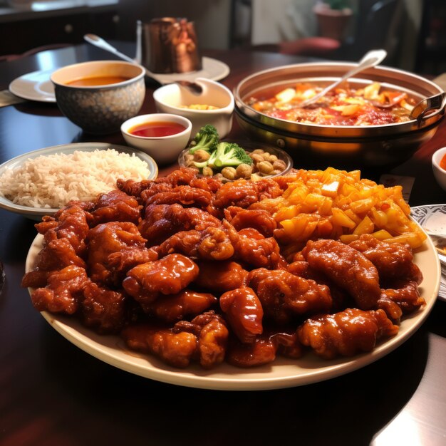 View of delicious food for chinese new year reunion dinner