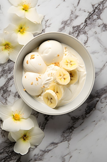 Free photo view of delicious frozen ice cream dessert with bananas