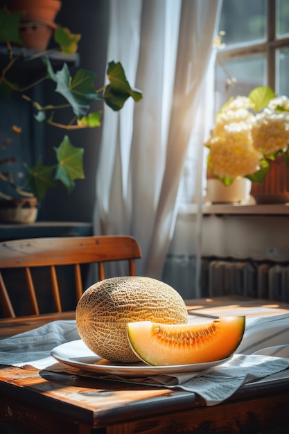 View of delicious and healthy cantaloupe melon