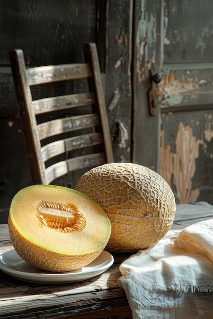 View of delicious and healthy cantaloupe melon