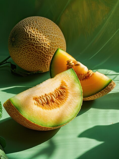 View of delicious and healthy cantaloupe melon