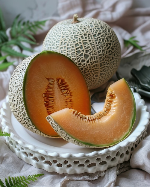 View of delicious and healthy cantaloupe melon