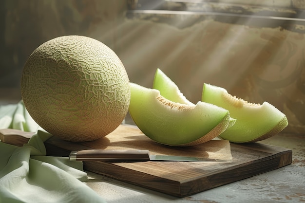 View of delicious and healthy cantaloupe melon