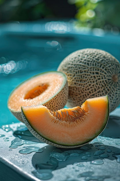 View of delicious and healthy cantaloupe melon