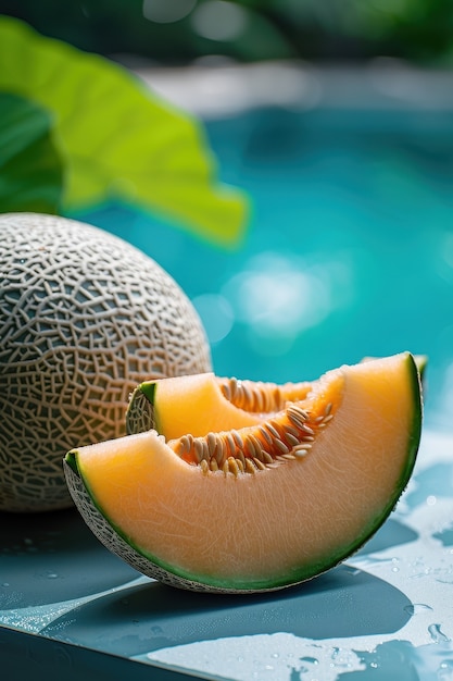 View of delicious and healthy cantaloupe melon