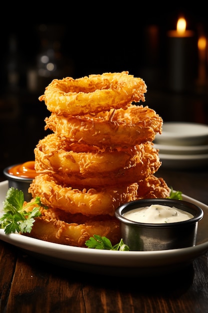 View of delicious onion rings dish