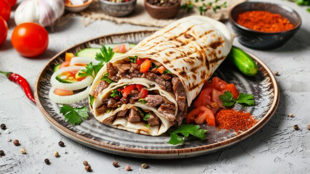 View of delicious shawarma dish