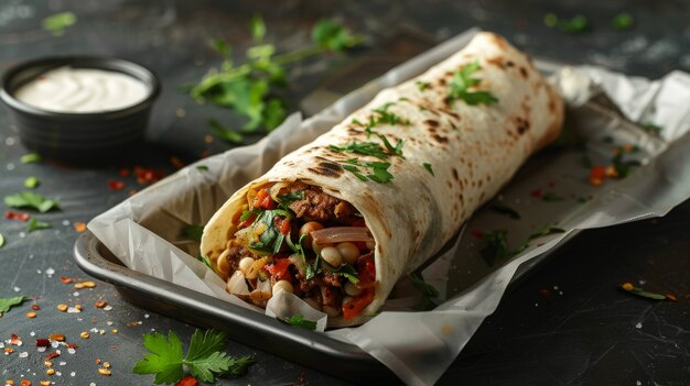 View of delicious shawarma dish