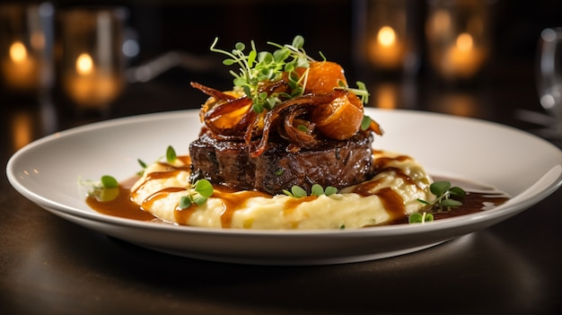 View of delicious steak dish