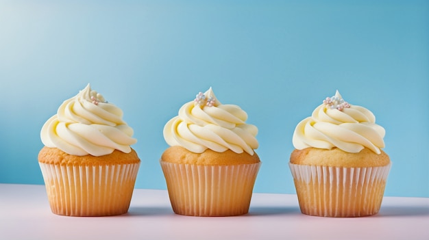 View of delicious and sweet cupcake desserts with frosting