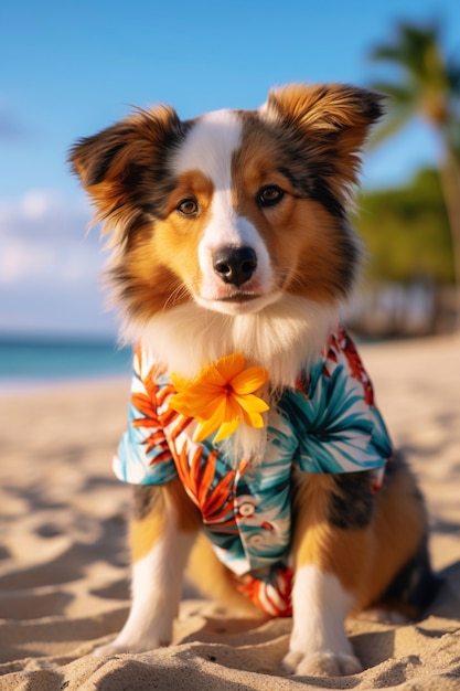 View of dog at the beach in summer