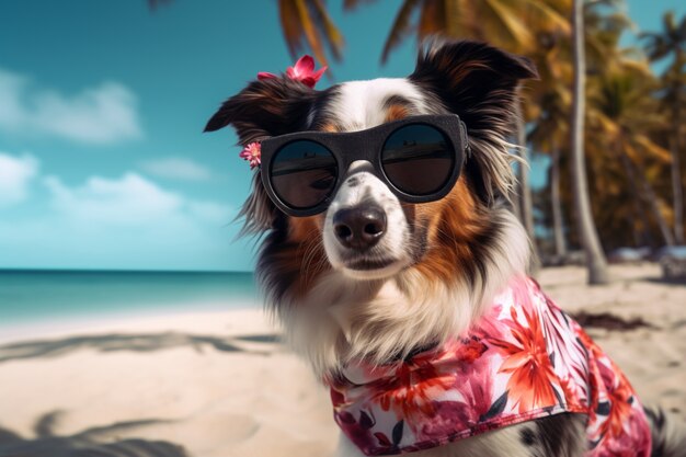 View of dog at the beach in summer