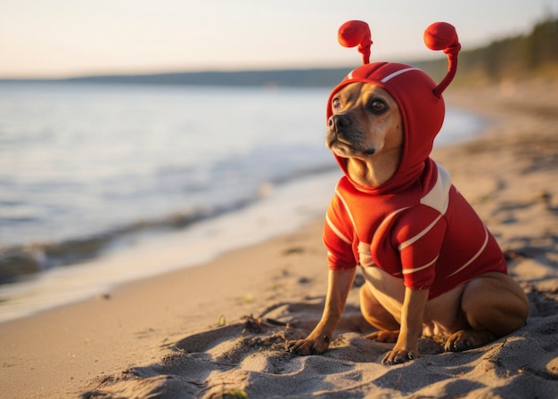 View of dog with funny outfit