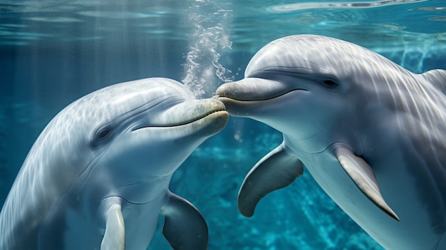 Free photo view of dolphins swimming in water