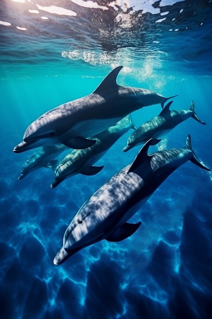 Free photo view of dolphins swimming in water