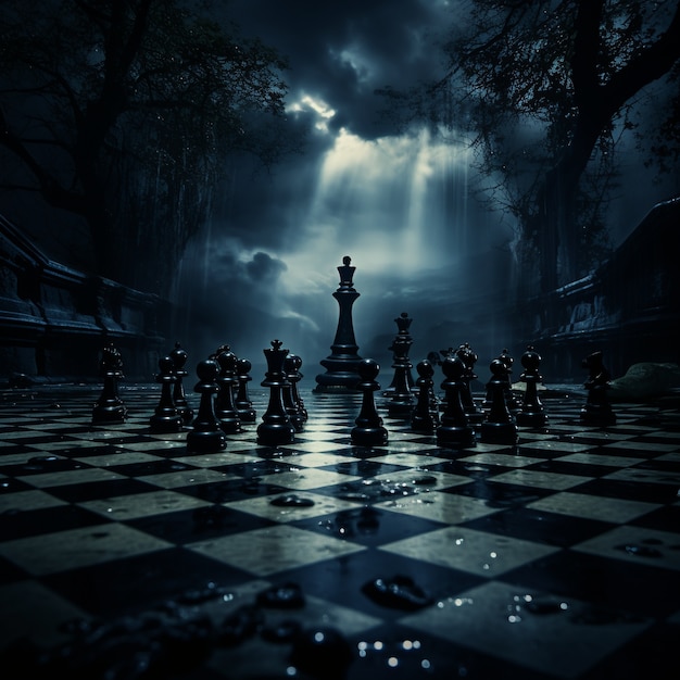 Free Photo view of dramatic chess pieces with mysterious and mystical ambiance