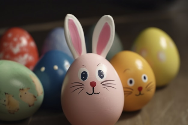 View of easter eggs with cartoon faces