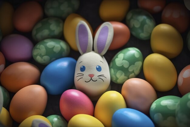 View of easter eggs with cartoon faces