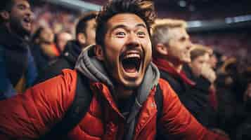 Free photo view of ecstatic football fan celebrating