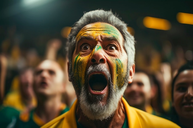 Free photo view of ecstatic football fan with painted face enjoying match