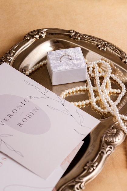 View of elegant and luxurious wedding stationery and planner resources