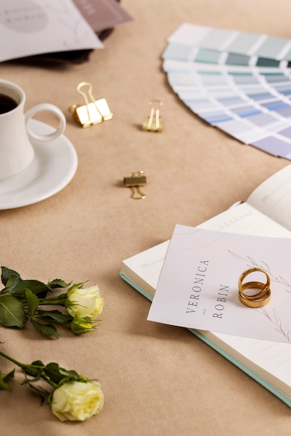 View of elegant and luxurious wedding stationery and planner resources