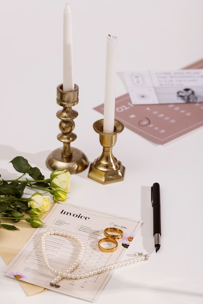 Free photo view of elegant and luxurious wedding stationery and planner resources